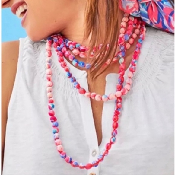 Lilly Pulitzer Fabric-Wrapped Bead Necklace – Multicolor Statement Piece - Picture 1 of 3